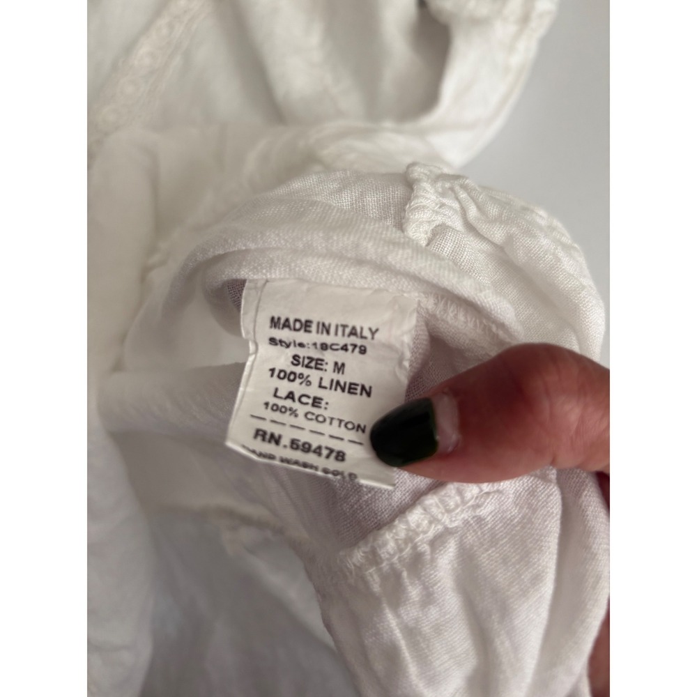 Francesca Bettini Italy White Linen Lace Boho Tunic Peplum Blouse Top Medium xx - Picture 3 of 7